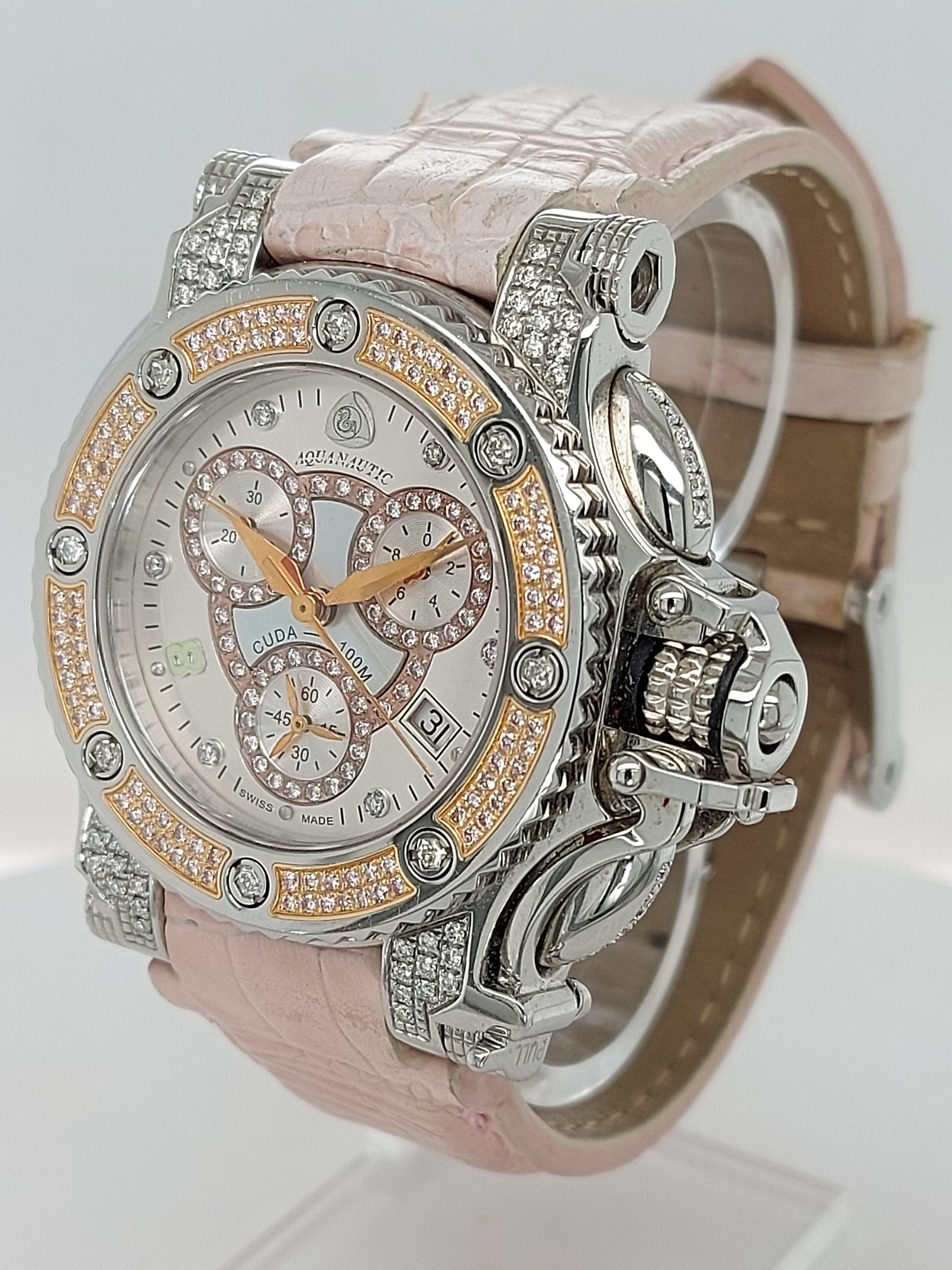 Aquanautic Princess Cuda Wristwatch, Limited Edition Pink Diamonds, Quartz In Excellent Condition For Sale In Antwerp, BE