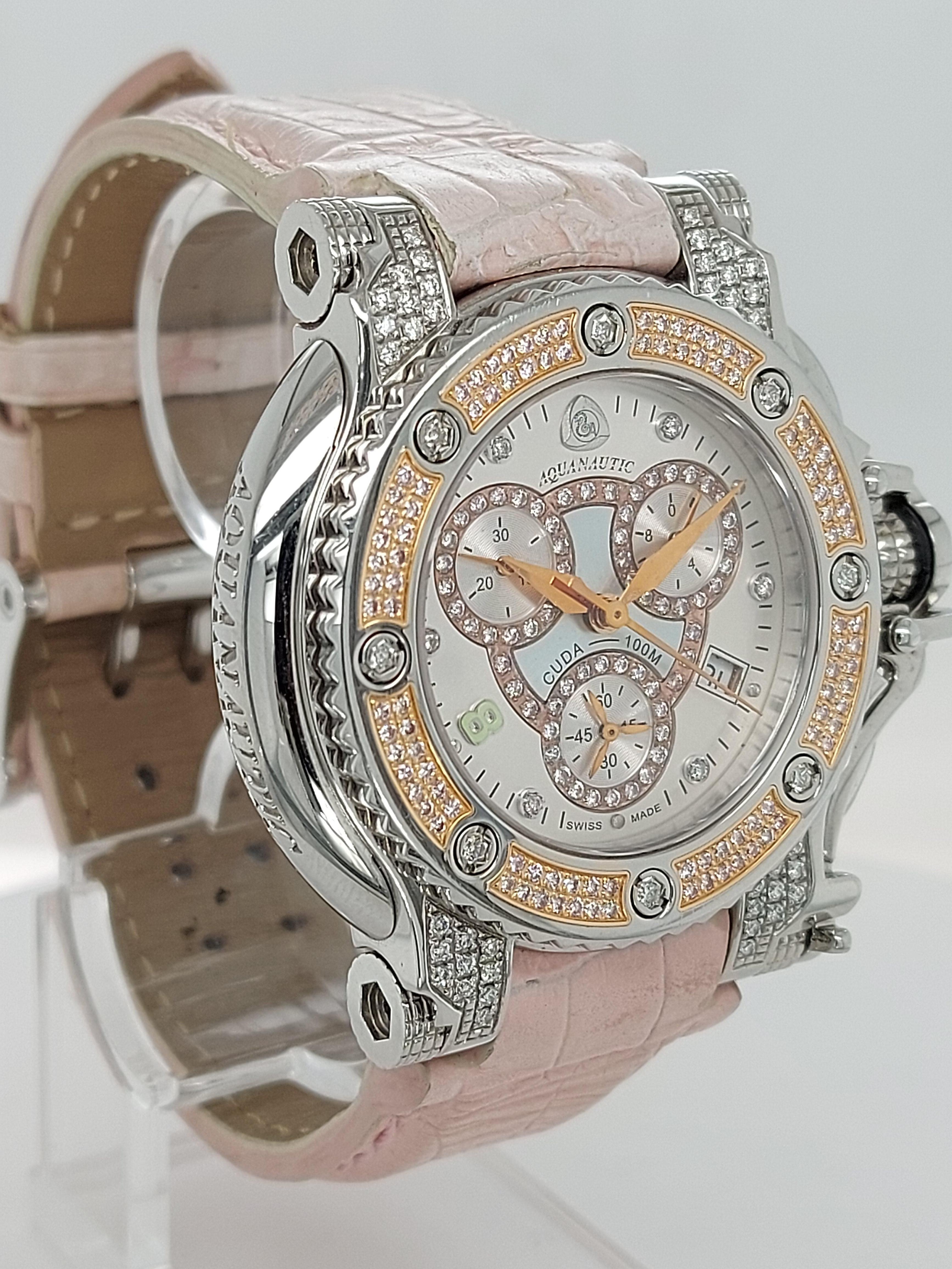 Women's or Men's Aquanautic Princess Cuda Wristwatch, Limited Edition Pink Diamonds, Quartz For Sale