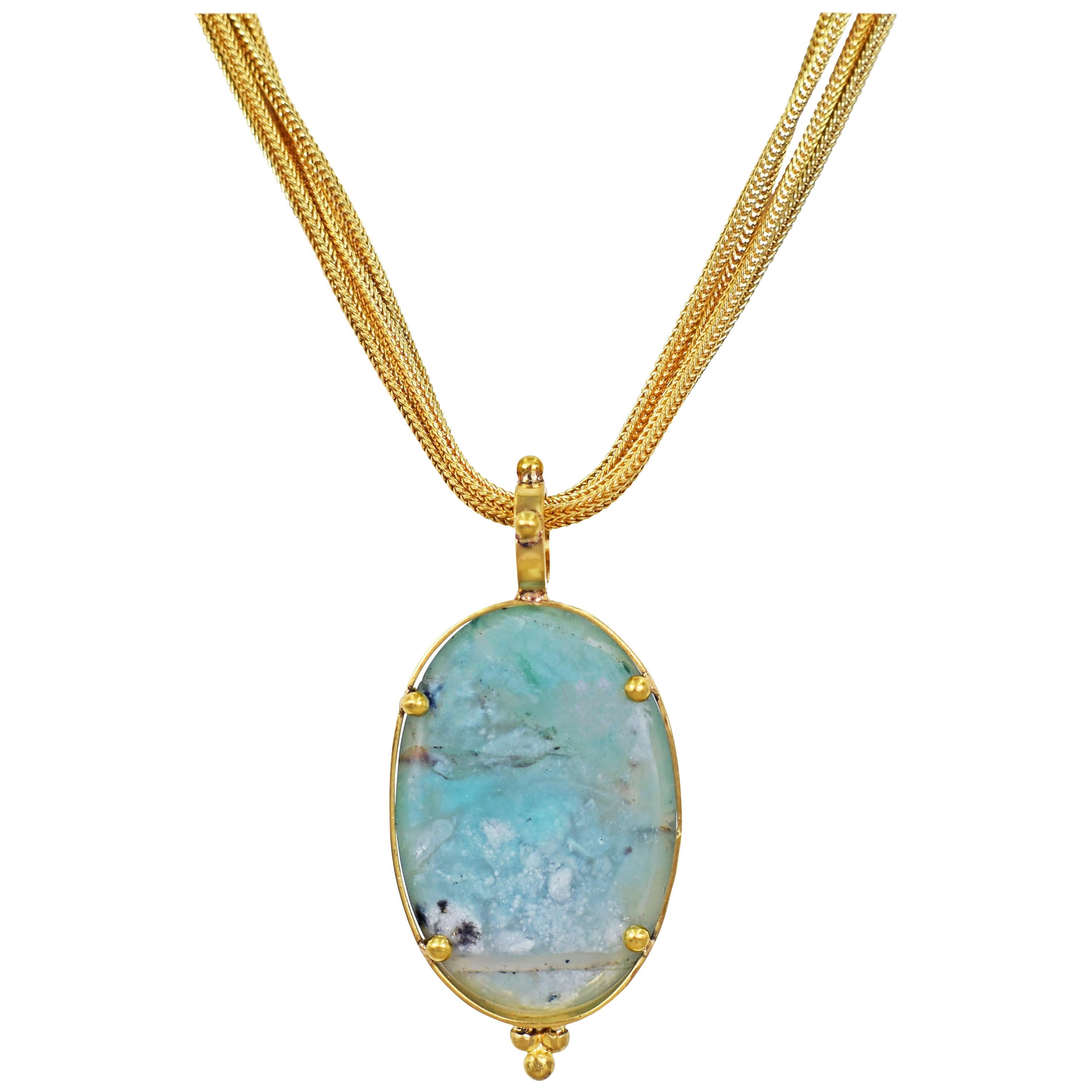 Aquaprase 22 Karat Gold Pendant on Four-Strand Chain Necklace For Sale