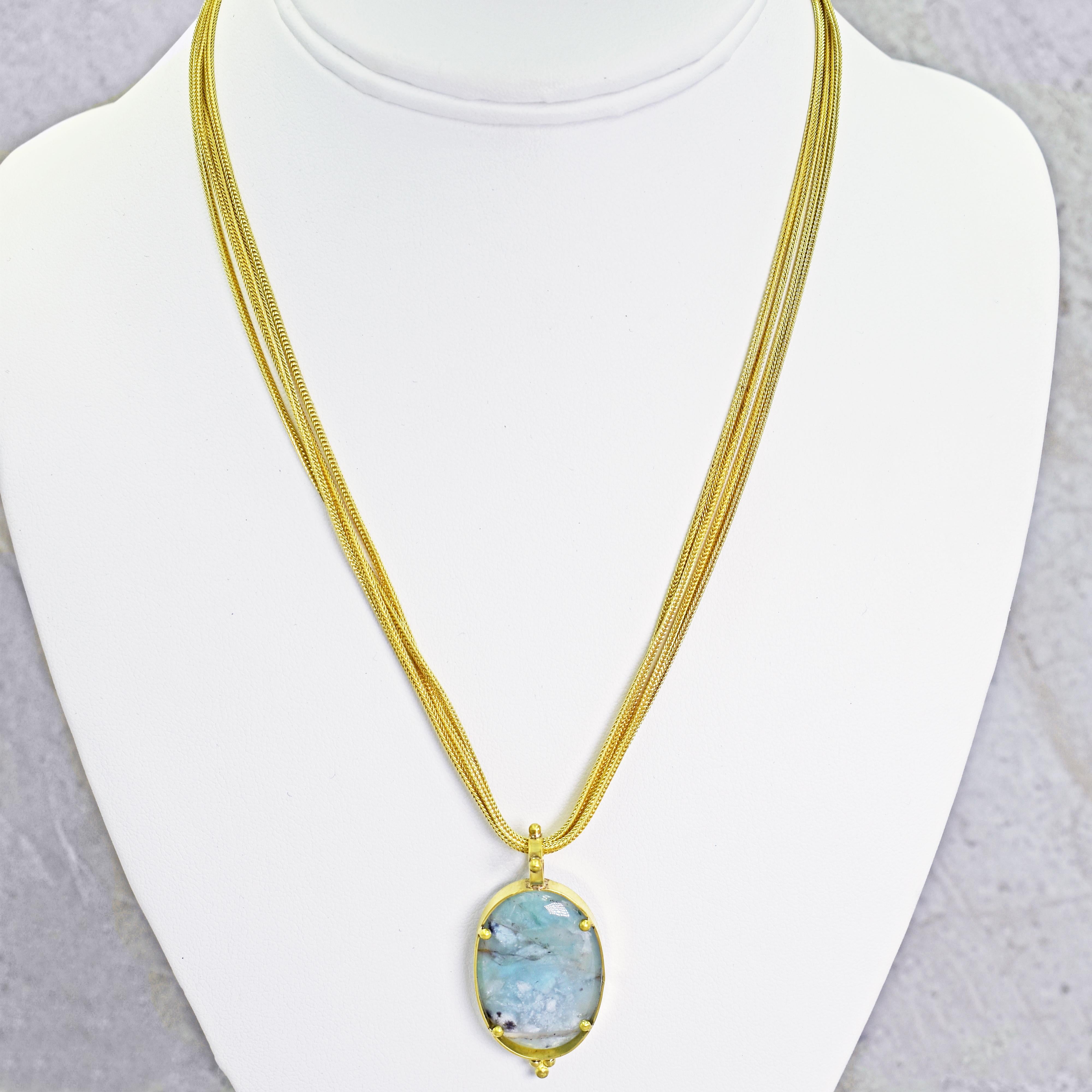 Aquaprase 22 Karat Gold Pendant on Four-Strand Chain Necklace In New Condition For Sale In Naples, FL