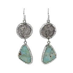 Pendientes Colgantes de Acuaprasa y Moneda de Plata de la Antigua Grecia
