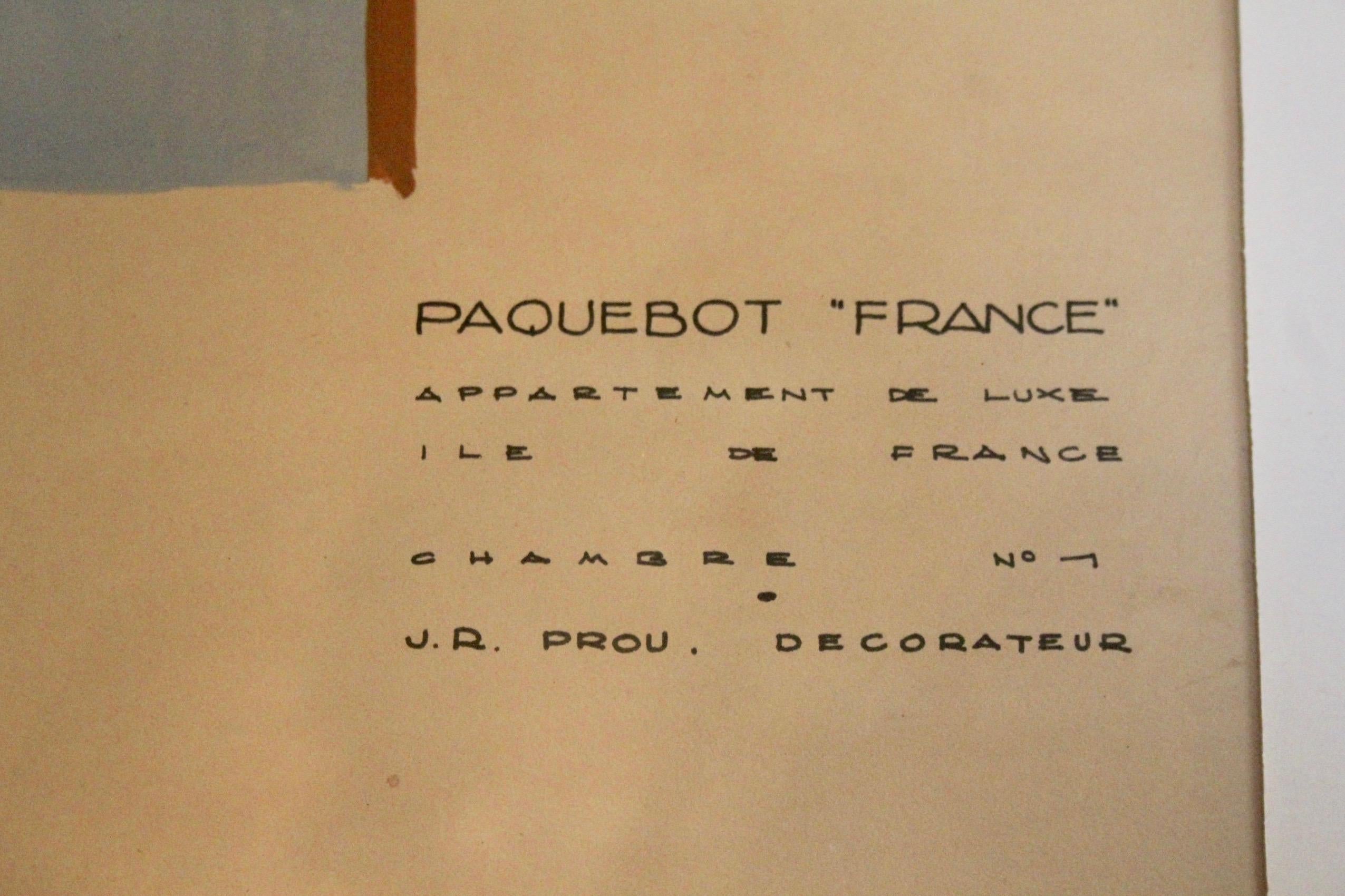 Aquarelle von Rene Prou für „Le France paquebot“ aus Frankreich  (Französisch) im Angebot