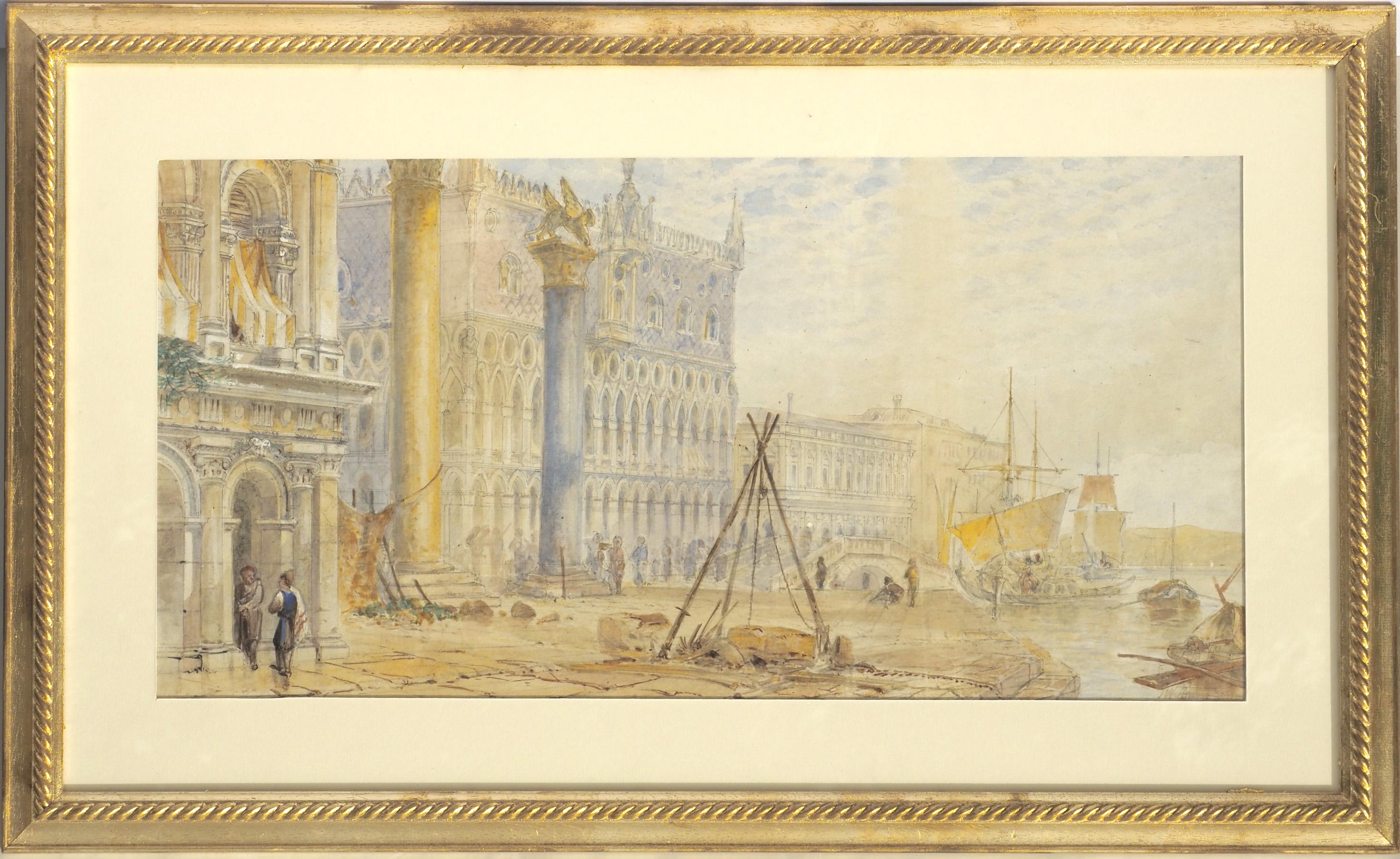 Aquarelle view of Venice by late-XIX-century artist
The aquarelle created by an artist of the late XIX century depicts the view of Saint Mark square in Venice. 
The overall condition is excellent.
Signature and date are located at the bottom margin