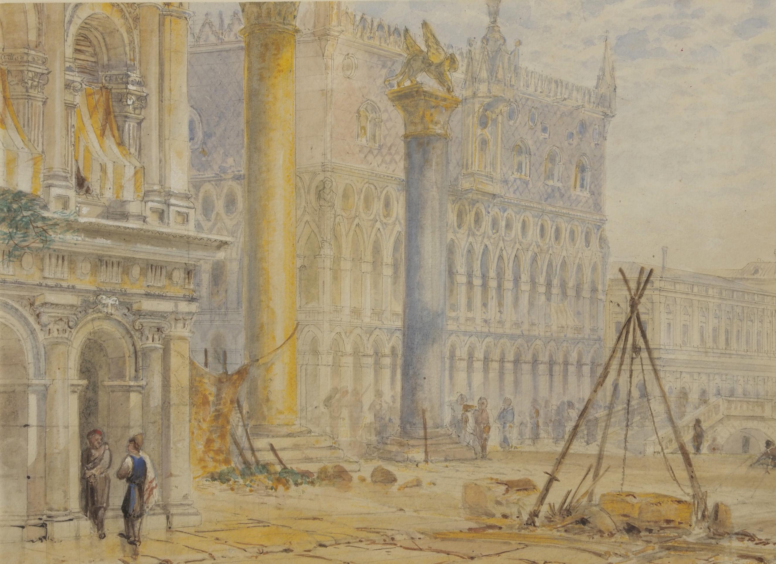 Aquarelle view of Venice by late-XIX-century artist In Good Condition For Sale In Spinea, Veneto
