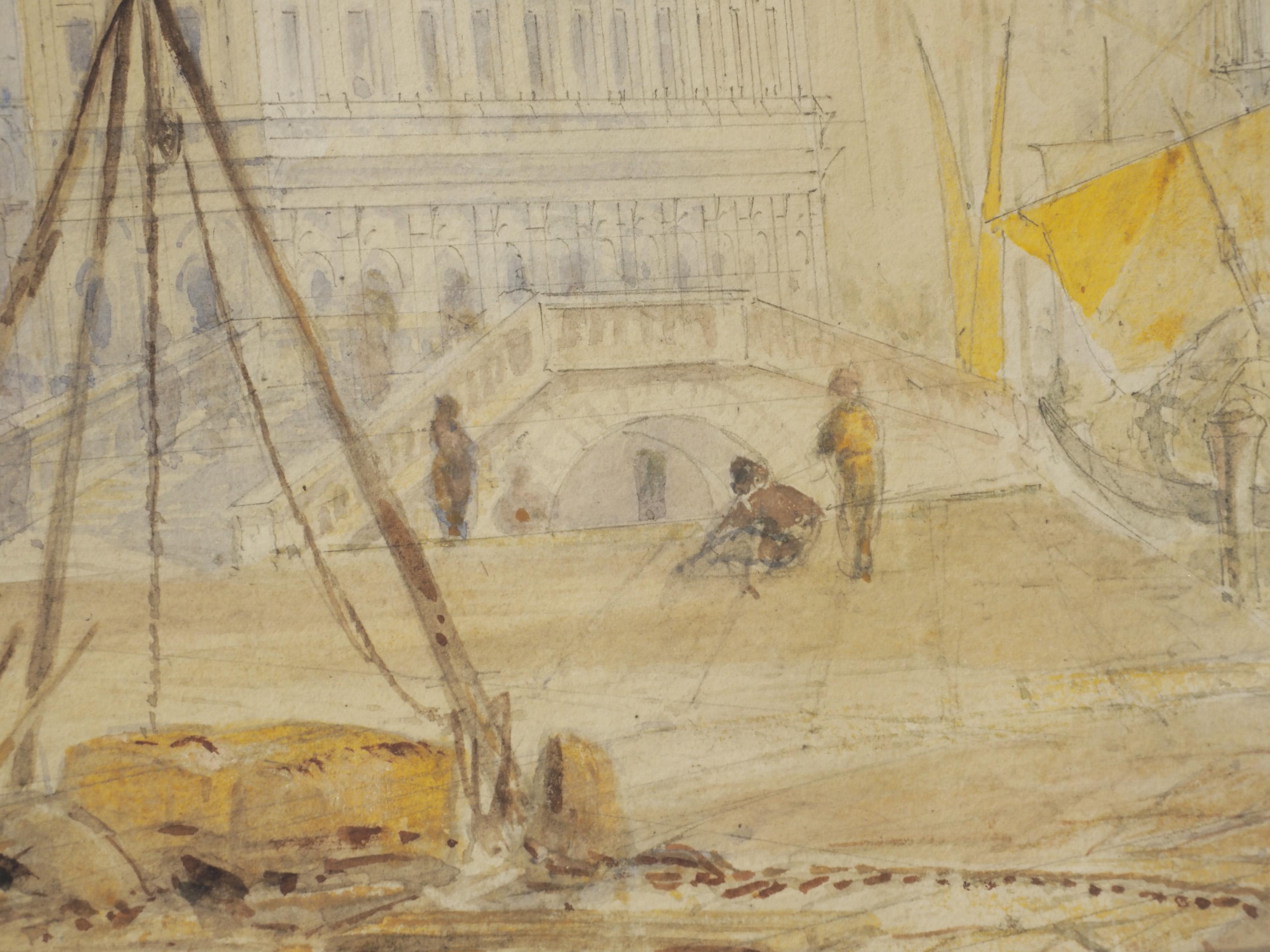 Paper Aquarelle view of Venice by late-XIX-century artist For Sale