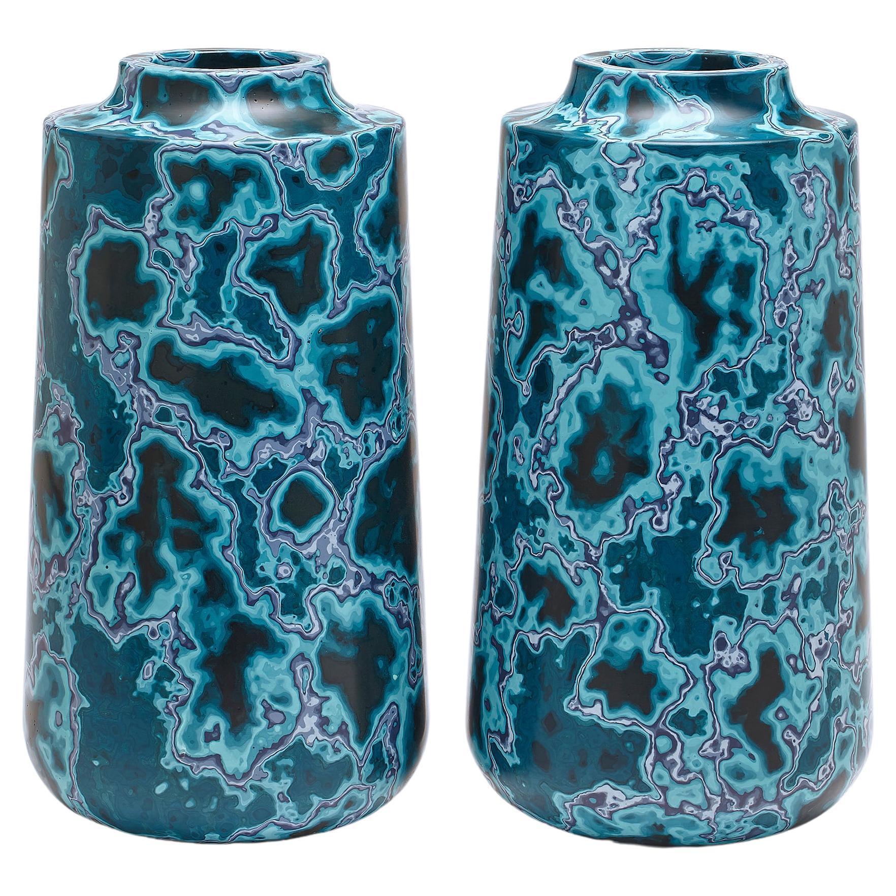 Aquarian Stone, Contemporary Pair of Blue Vases / Vessels by Nic Parnell