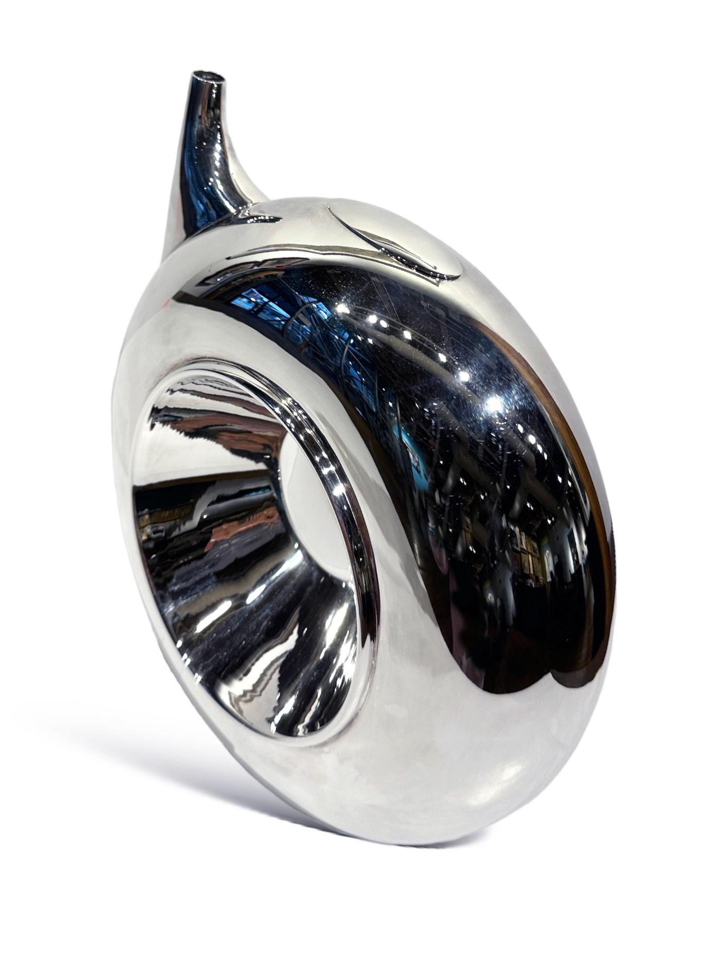 Contemporary Aquaring, Sculptural Polished Silver Decanter, Made In Italy For Sale