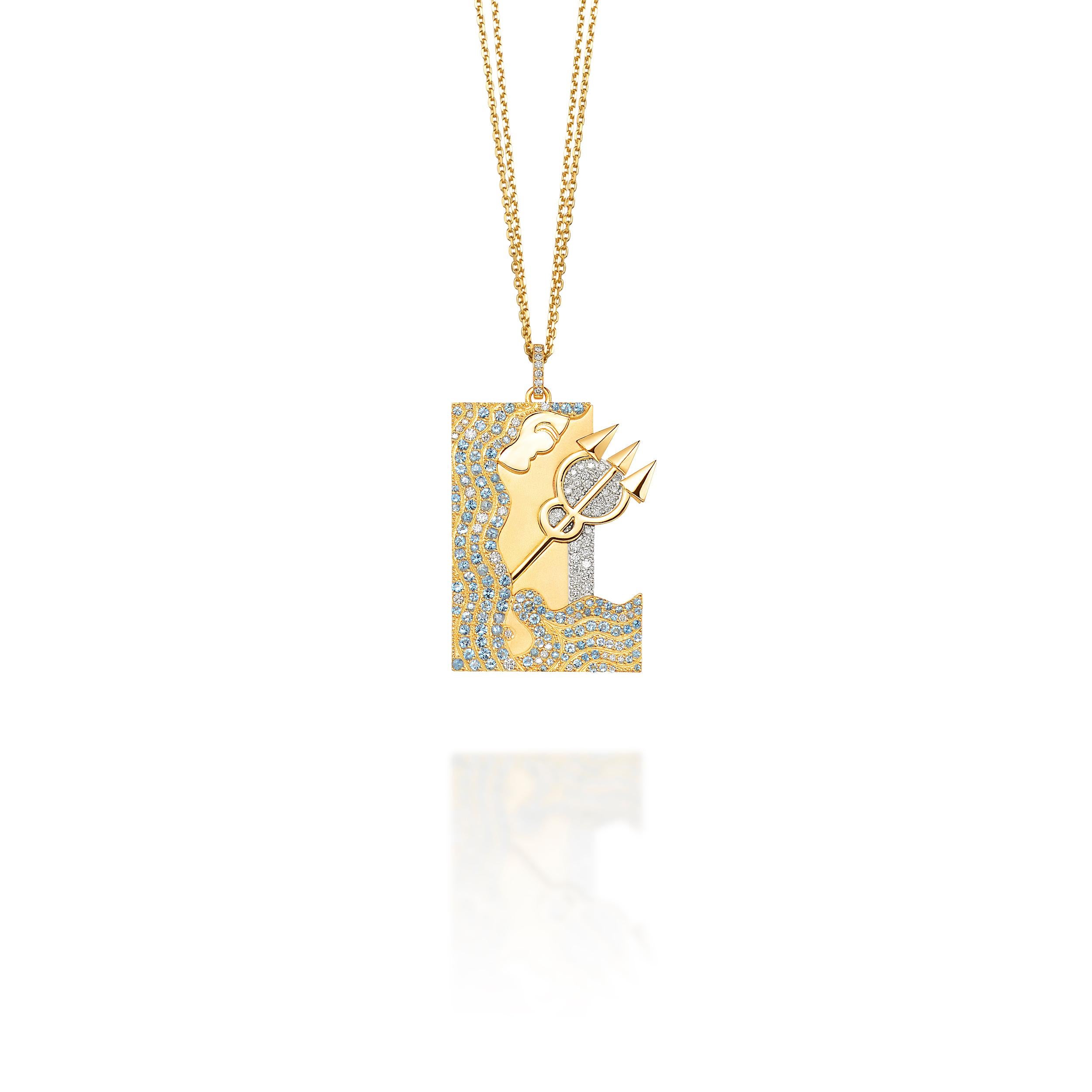 Pendentif Verseau Zodiac, or 18k 0,59 ct Diamants 0,72 ct Aquamarine : 
imprévisible, généreux et avant-gardiste, avec un talent inné pour combiner la créativité et la logique de la manière la plus étonnante qui soit. Les aigues-marines vous