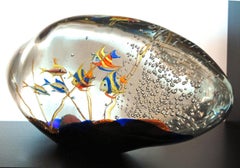 Aquarium:: Murano Massiccio-Glas mit kobaltfarbenem Sockel:: Romano Dona:: um 1995