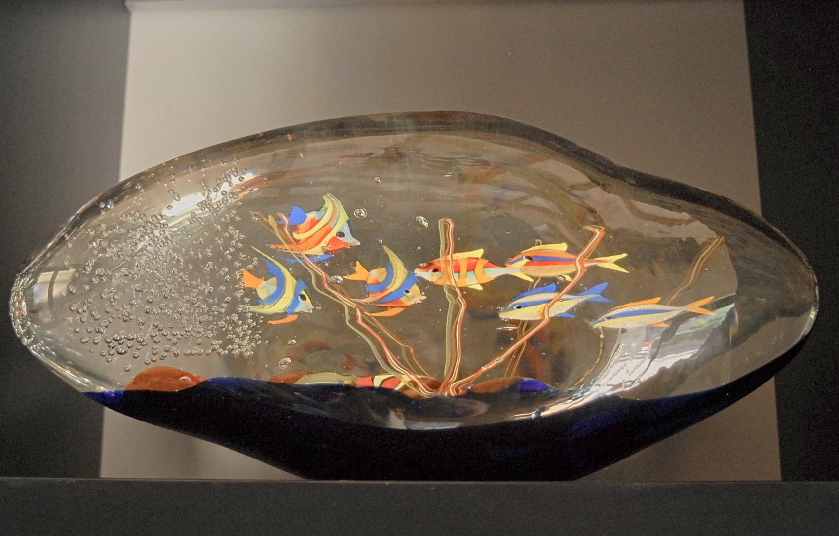 Mid-Century Modern Aquarium, Murano Massiccio Glass with Cobalt Base, Romano Dona, circa 1995