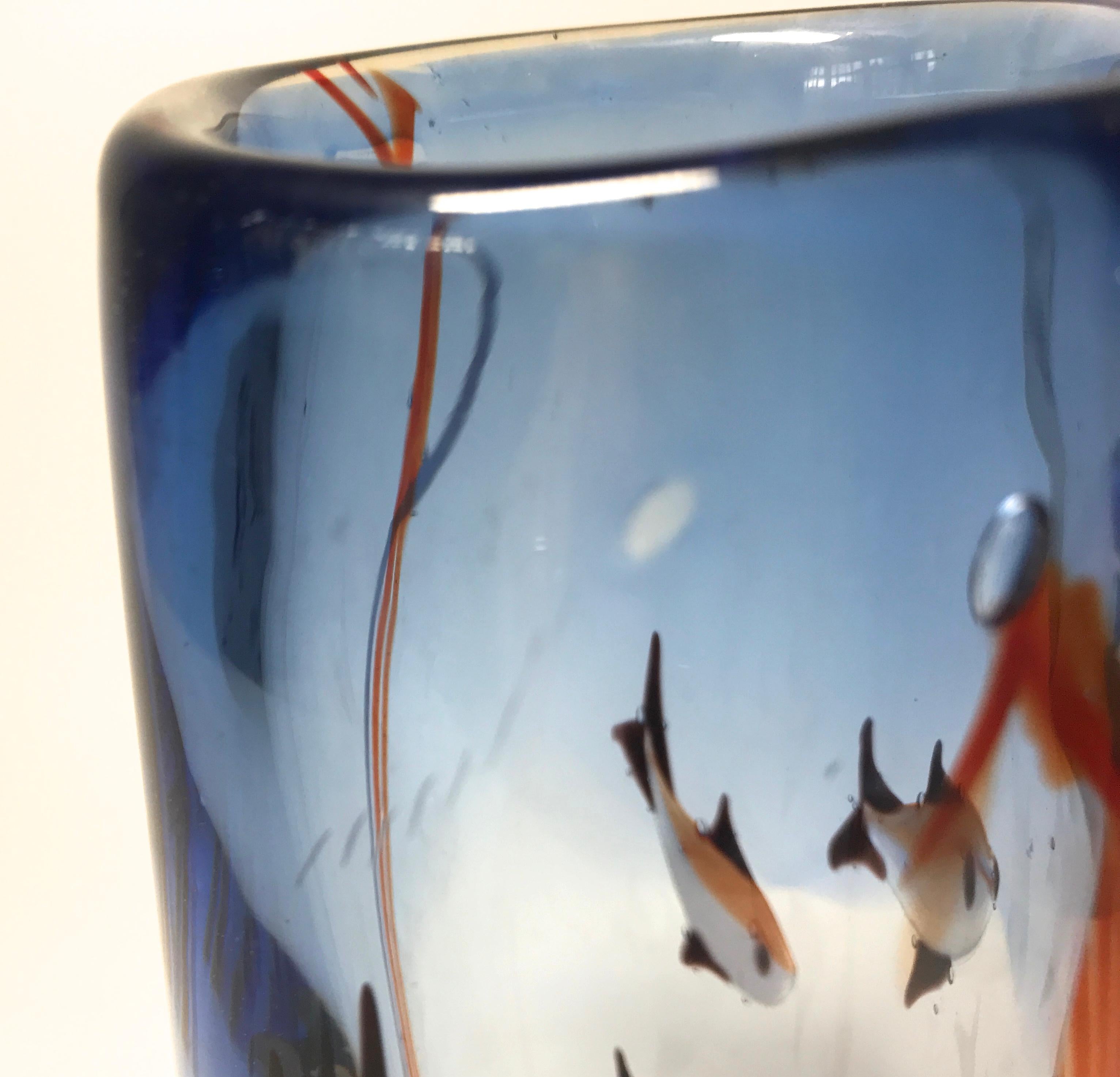 Hand-Crafted Aquarium Murano Tall Glass Vase, Rich Cobalt Blue, Italy Midcentury, circa 1960