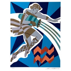 Aquarius 1/20-2/18 Vintage Cubist Zodiac Modern Art Orig Silkscreen S/N Rare