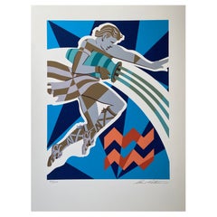 Aquarius 1/20-2/18 Vintage Cubist Zodiac Modern Art Orig Silkscreen S.N.S.A. Rare