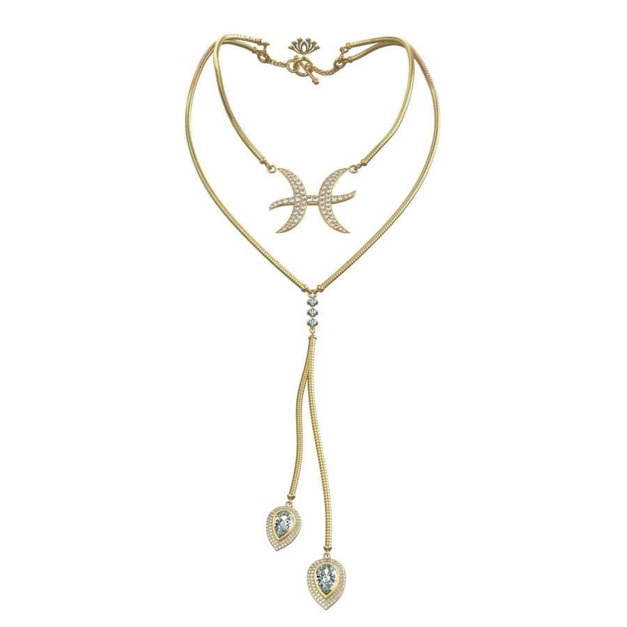 Pear Cut Twin Elegance Aquarius 3-in-1 Detachable Zodiac Necklace For Sale