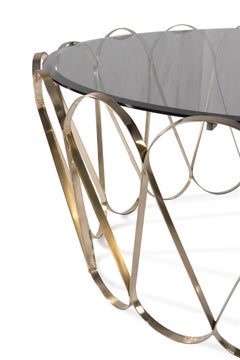 Aquarius Center Table in Gold-Plated Brass with Glass Top