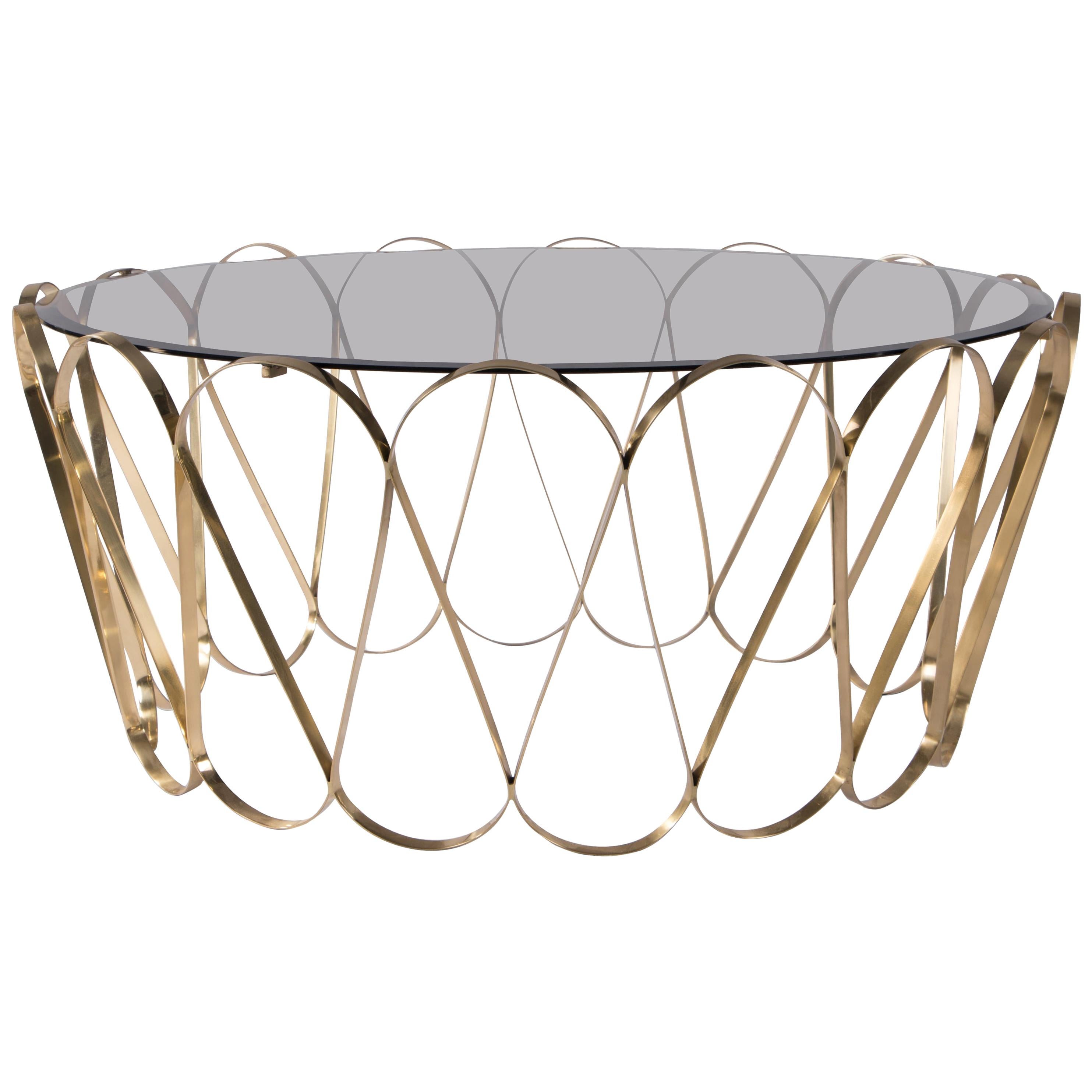 Aquarius Center Table in Gold-Plated Brass with Glass Top For Sale