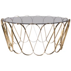 Aquarius Center Table in Gold-Plated Brass with Glass Top