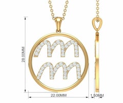 Aquarius Zodiac Symbol Diamond Pendant Necklace in 14k Solid Gold