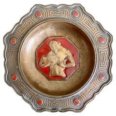 Antique "Aquarius/January, " Rare, Art Deco Bronze & Red Enamel Pin Dish or Bowl by Bach