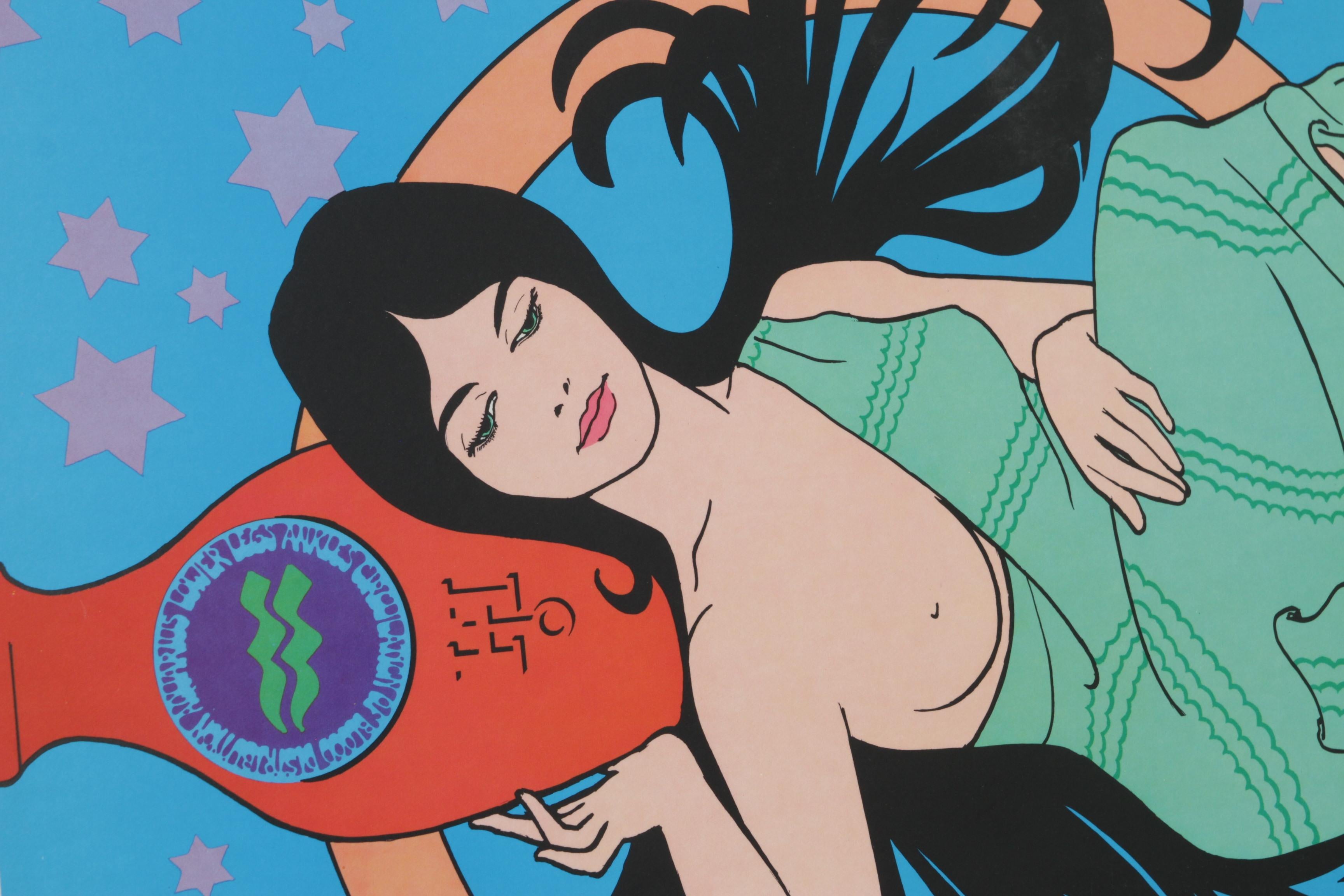 Aquarius Poster Zodiac star sign 1968 In Excellent Condition For Sale In Pasadena, TX