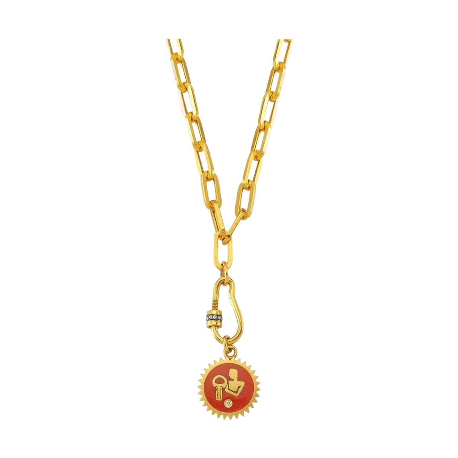 Aquarius Thick Chain Necklace with Light Coral Enamel & White Diamond