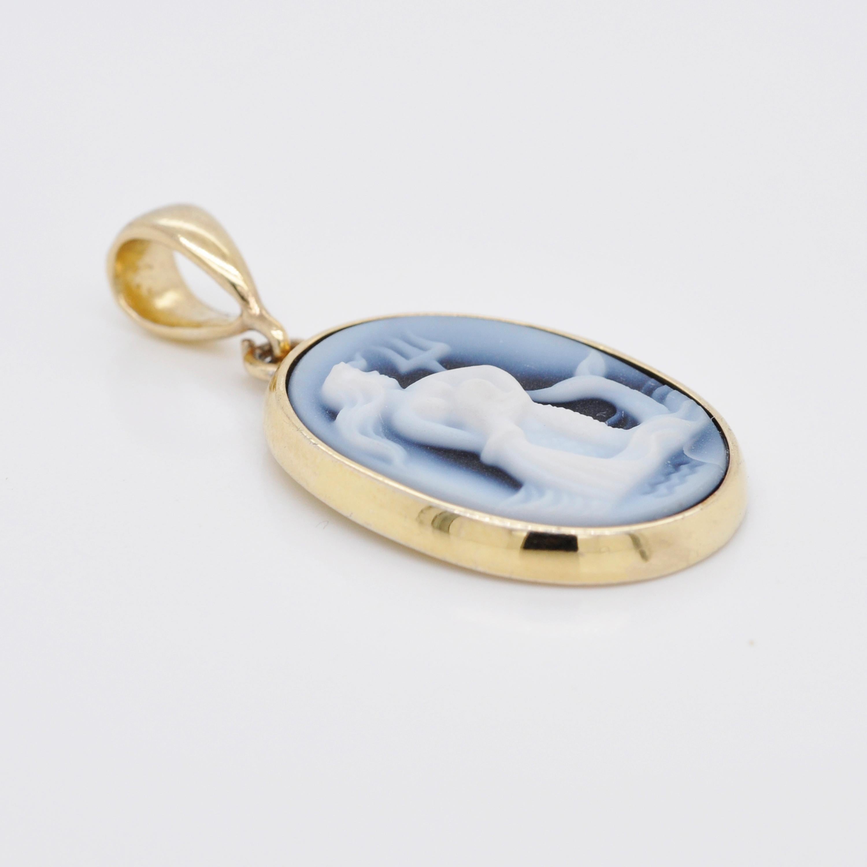 Oval Cut Aquarius Zodiac Agate Cameo 925 Sterling Silver Pendant Necklace For Sale