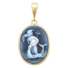 Aquarius Zodiac Agate Cameo 925 Sterling Silver Pendant Necklace