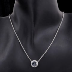 Aquarius Zodiac Cameo Diamond Halo Pendant Necklace 14 Karat White Gold