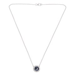 Aquarius Zodiac Cameo Diamond Halo Pendant Necklace 14 Karat White Gold