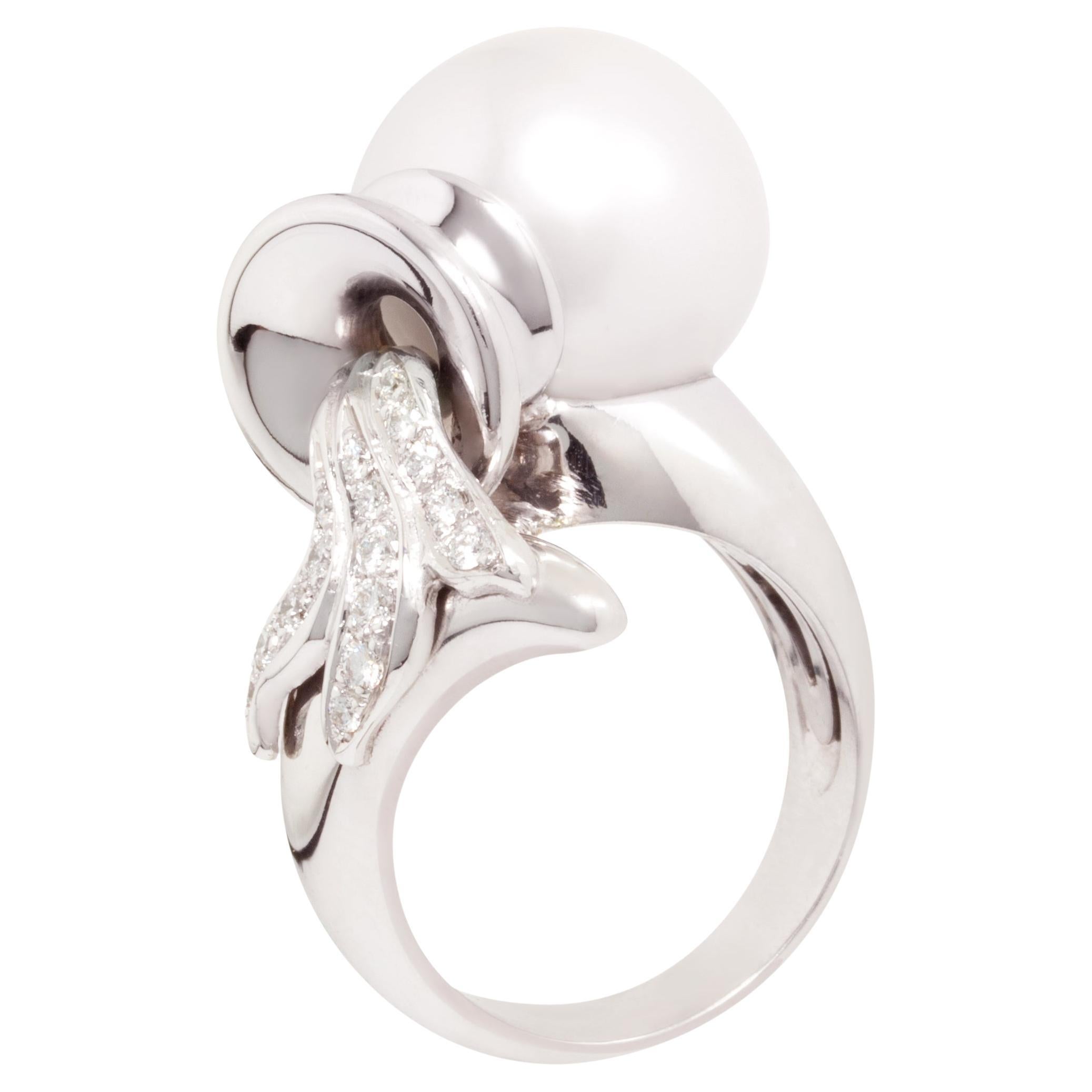 Bague de cocktail Verseau Zodiac Perle de mer du Sud Diamants Design/One par Ella Gafter