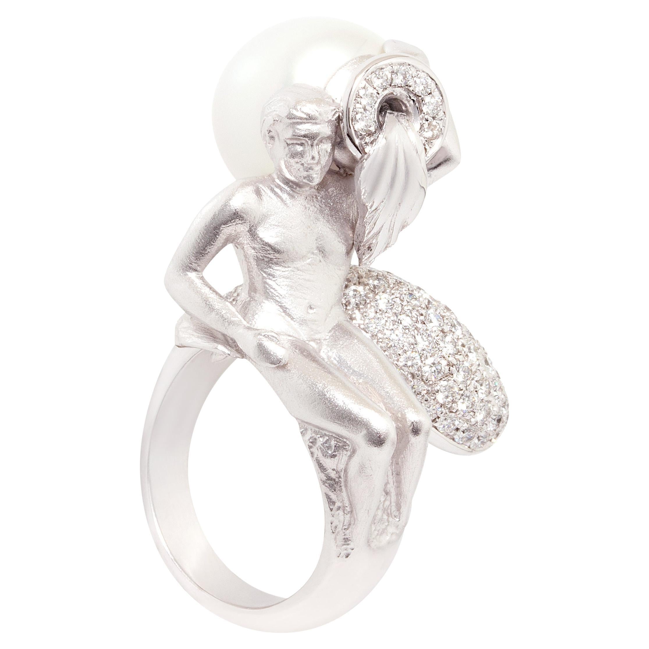 Bague de cocktail Verseau Zodiac Perle de mer du Sud Diamants Design/One par Ella Gafter