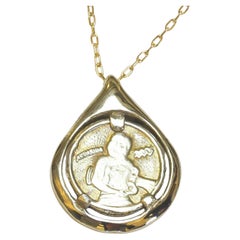 Aquarius Zodiac Coin Tear Necklace, 14k Yellow Gold, Amethyst Zodiac Birthstone