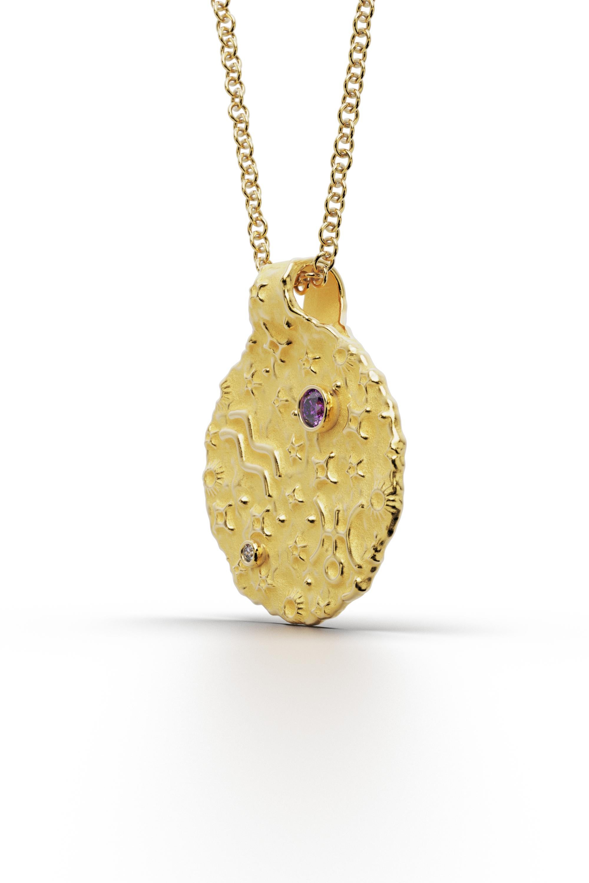 Aquarius Zodiac Pendant – 14K Solid Gold  Astrology Necklace  Oltremare Gioielli For Sale 1