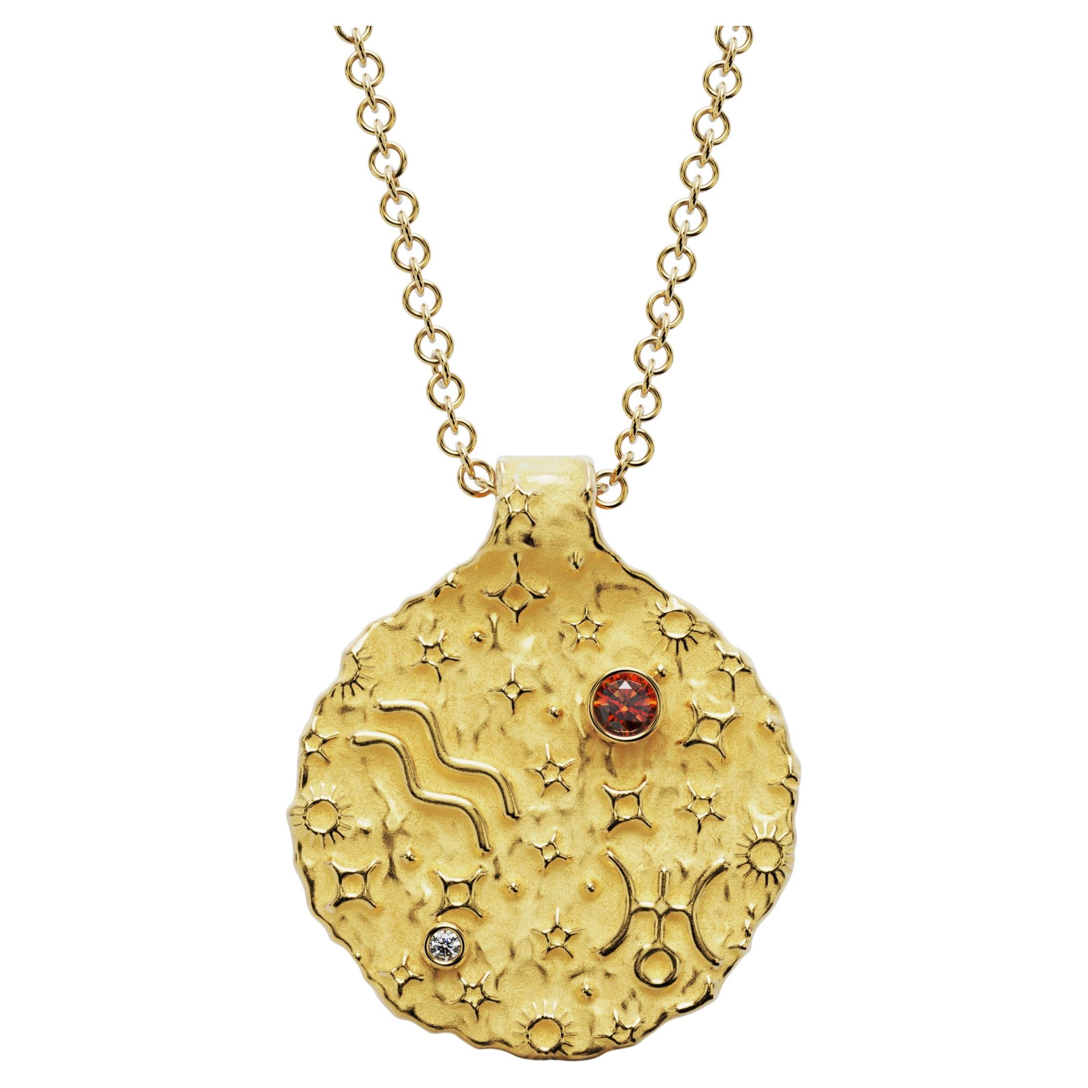 Contemporary Aquarius Zodiac Pendant – 18K Solid Gold  Astrology Necklace  Oltremare Gioielli For Sale