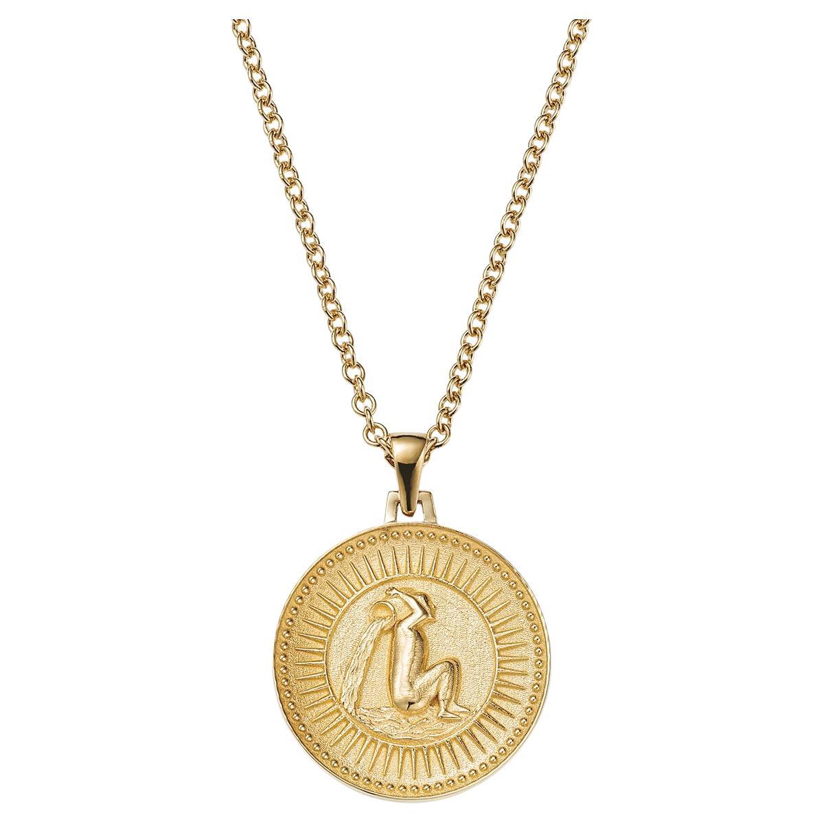 Aquarius Zodiac Pendant Necklace 18kt Fairmined Ecological Gold For Sale