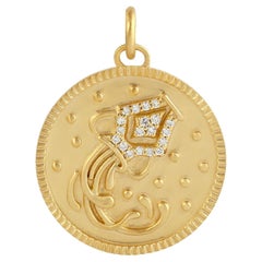 Aquarius Zodiac Pendant With Diamonds Made In 14K Yellow Gold