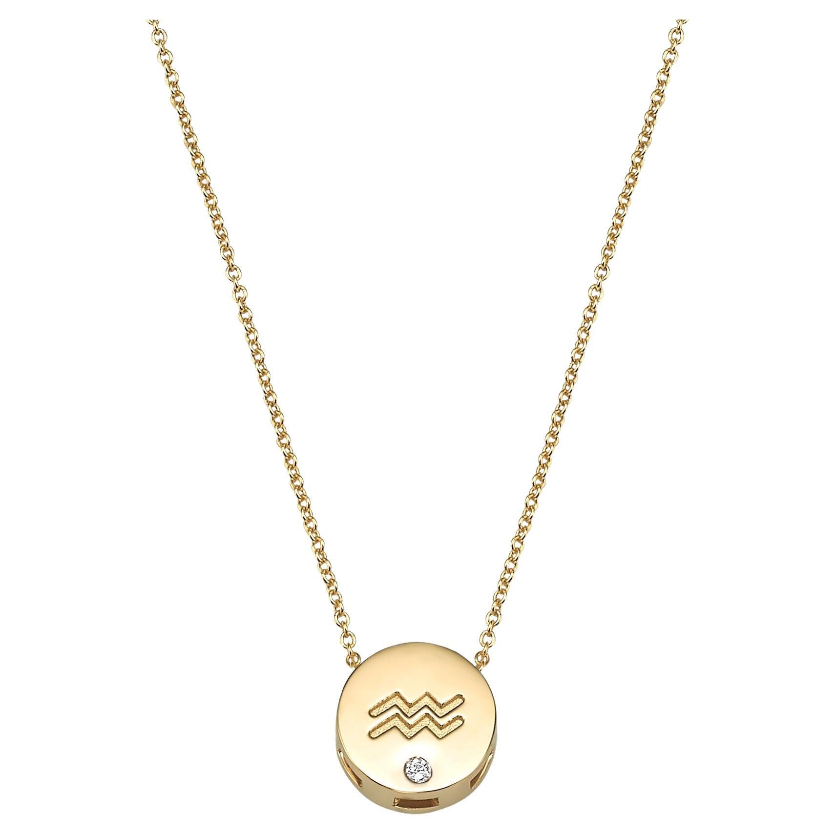 Aquarius Zodiac Sign Gold And Diamond Necklace