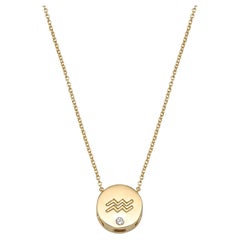 Aquarius Zodiac Sign Gold And Diamond Necklace