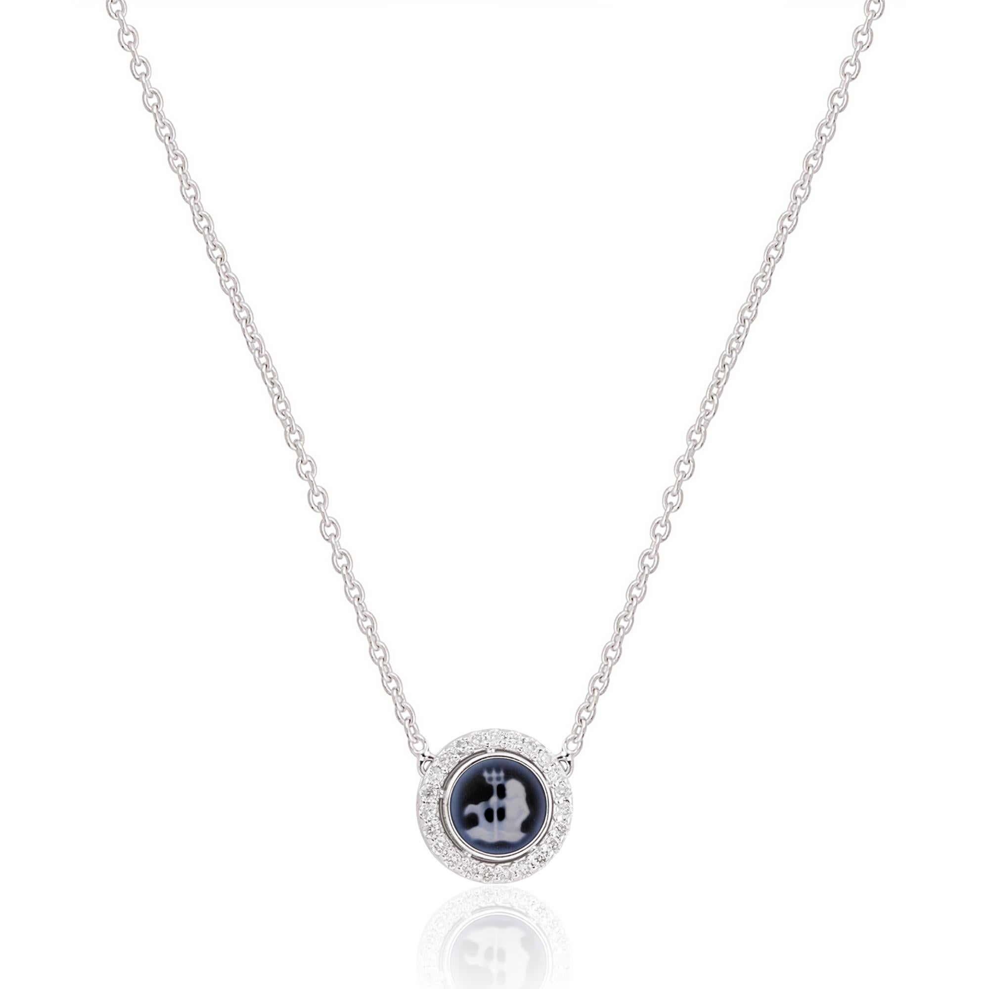 Celebrate your astrological identity with this exquisite Aquarius zodiac sign pendant necklace. With its intricate design, pave diamonds, and 14-karat white gold craftsmanship, it is a stunning representation of individuality and celestial