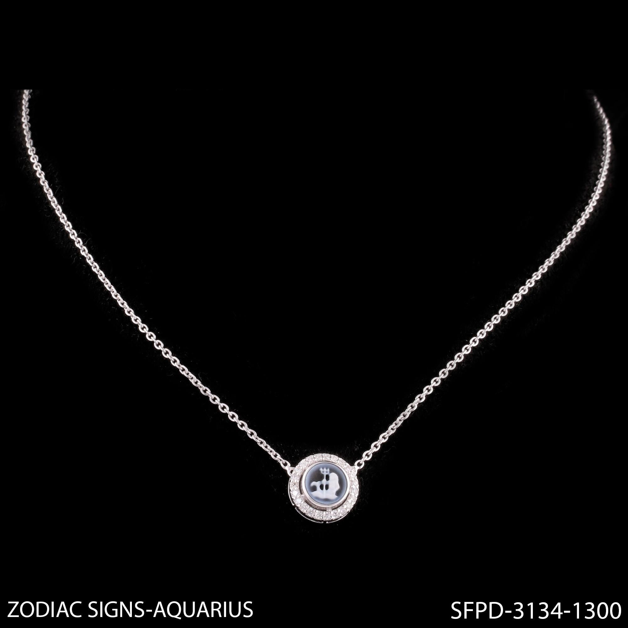Collier pendentif signe du zodiaque Aquarius en or blanc 14 carats avec pavé de diamants (1,03 ct. pt.) Pour femmes en vente