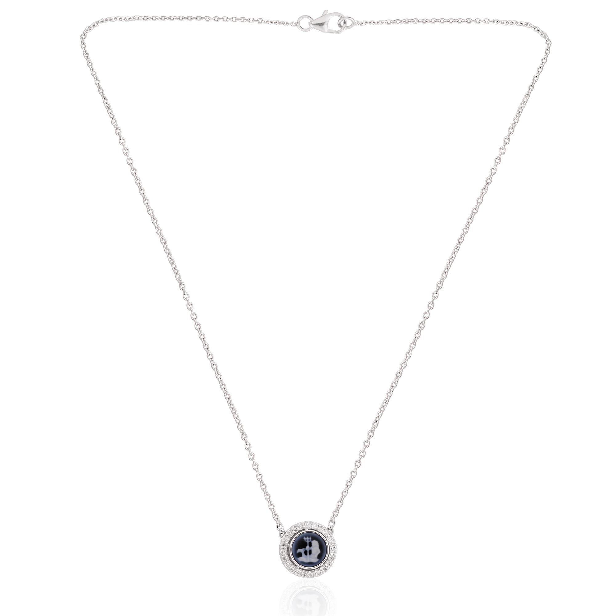 Round Cut Aquarius Zodiac Sign H/SI Pave Diamond Pendant 14k White Gold Necklace 1.03 Tcw For Sale