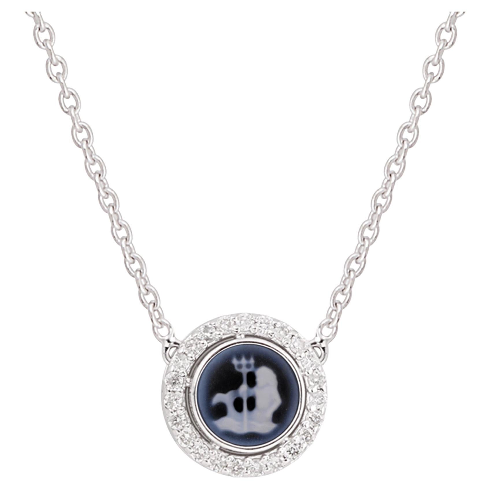 Aquarius Zodiac Sign H/SI Pave Diamond Pendant 14k White Gold Necklace 1.03 Tcw For Sale