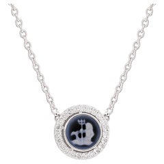 Aquarius Zodiac Sign H/SI Pave Diamond Pendant 14k White Gold Necklace 1.03 Tcw