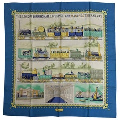 Aquascutum  Antique Train Theme Silk Scarf