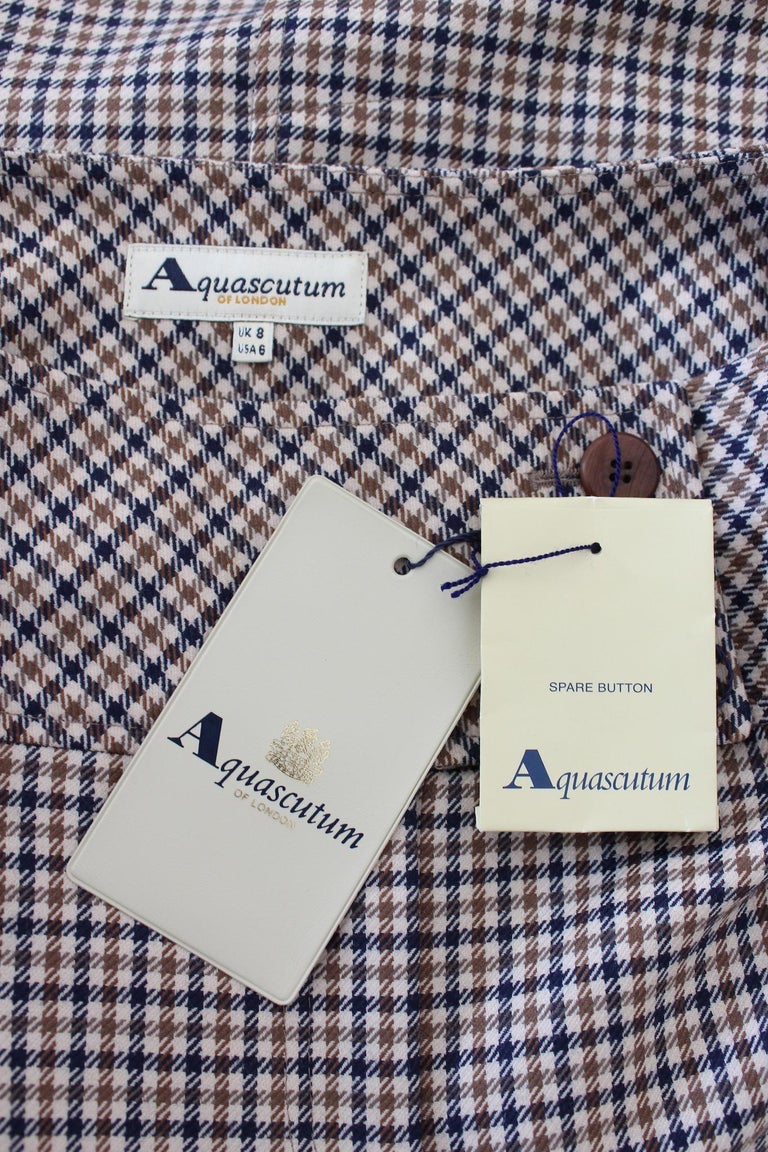 Aquascutum Beige Blue Wool Check Vintage Skirt For Sale at 1stDibs