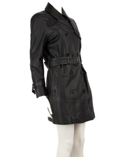 Aquascutum Trench-coat en cuir noir à boutons Taille L
