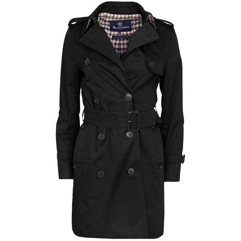 Aquascutum Black Trafalgar Trench Coat Sz 2 For Sale at 1stDibs