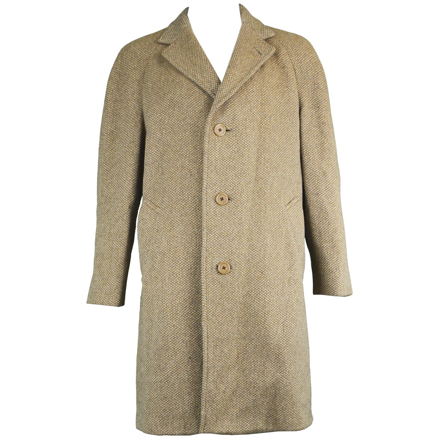 Aquascutum Men's Vintage Pure Lambswool Tweed Raglan Sleeve Overcoat c.  1960s at 1stDibs