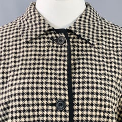 AQUASCUTUM Size XL Black Beige Wool Houndstooth Quilted Buttoned Jacket