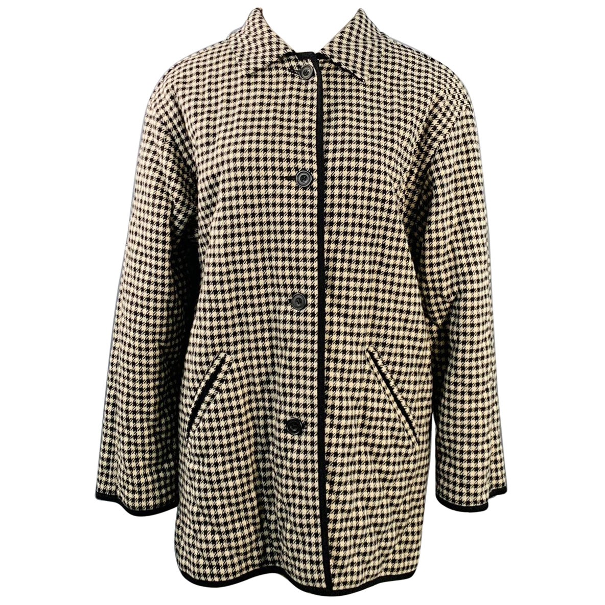 AQUASCUTUM Size XL Black Beige Wool Houndstooth Quilted Buttoned Jacket im Angebot